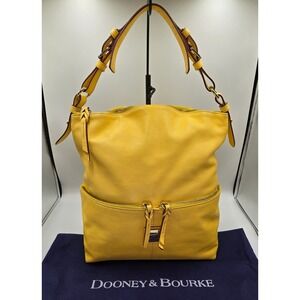 Dooney‎ & Bourke Yellow Leather Hobo Shoulder Bag Purse Double Zip Front Pockets